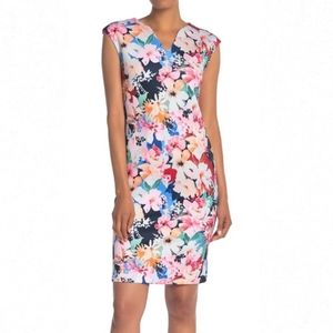 Tahari V-Neck Floral Scuba Dress